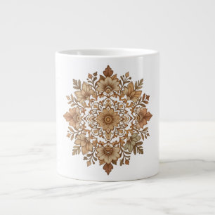 Intricate Mandala Floral Brown Tones Art Large Coffee Mug