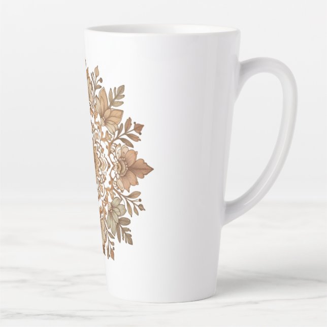 Intricate Mandala Floral Brown Tones Art Latte Mug (Right)