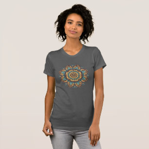 Intricate Mandala Flower Blue and Yellow T-Shirt
