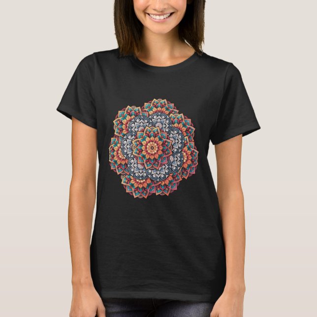 Intricate Mandala Flower Design Pattern T-Shirt (Front)
