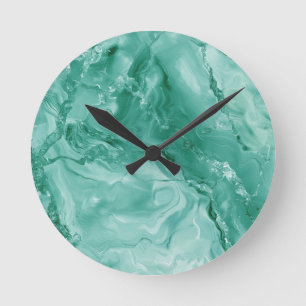 Intricate Marble Pattern in Rich Teal and Green Round Clock