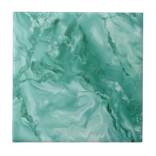 Intricate Marble Pattern in Rich Teal and Green Tile