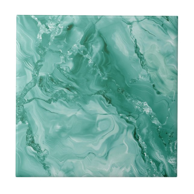Intricate Marble Pattern in Rich Teal and Green Tile (Front)