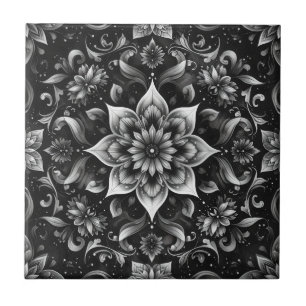 Intricate Monochrome Ornate Floral Tile