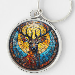 Intricate Mosaic Art of a Deer in Vivid Colours Key Ring