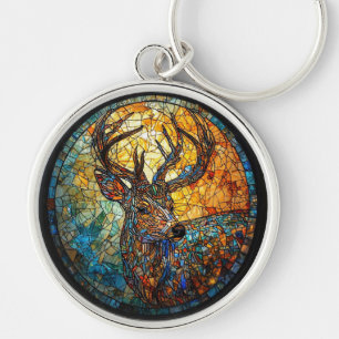 Intricate Mosaic Art of a Deer in Vivid Colours Key Ring
