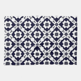 Intricate Motifs in Black and White Contrast Tea Towel