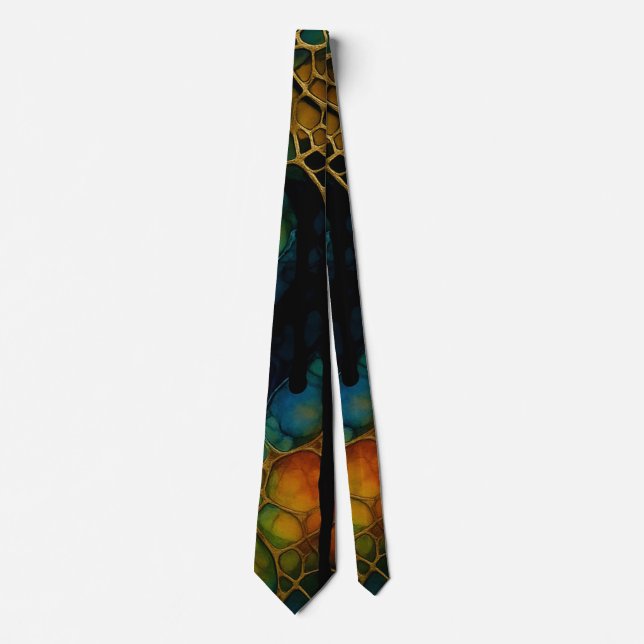Intricate Multi-Layered Alcohol Ink Pattern Tie (Front)