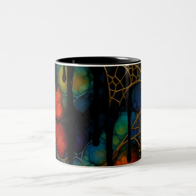Intricate Multi-Layered Alcohol Ink Pattern Two-Tone Coffee Mug (Center)