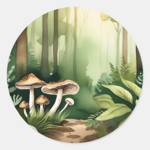 Intricate Mushroom with Soft Green Wash Classic Round Sticker