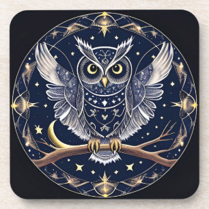 Intricate Night Owl Illustration Coaster