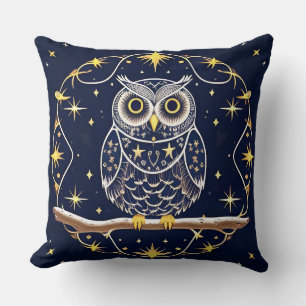 Intricate Night Owl Illustration Cushion
