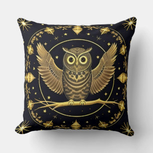 Intricate Night Owl Illustration Cushion