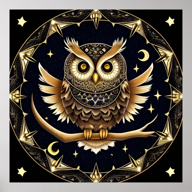 Intricate Night Owl Illustration Poster (Front)