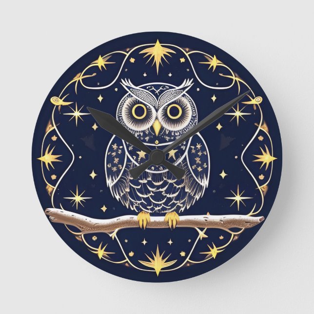 Intricate Night Owl Illustration Round Clock (Front)