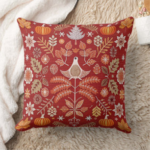 Intricate Nordic Embroidered Throw Pillow Cover 