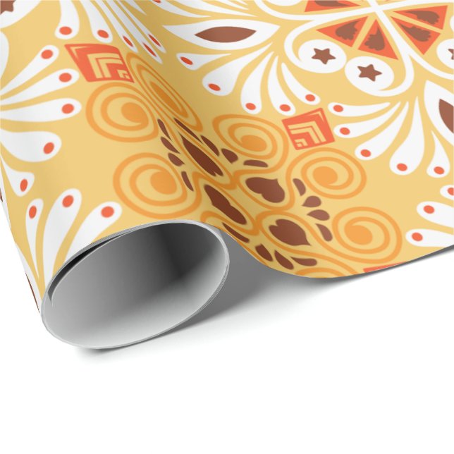 Intricate orange and brown geometric pattern wrapping paper (Roll Corner)