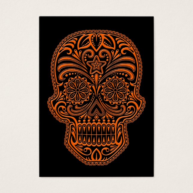 Intricate Orange Sugar Skull on Black (Front)