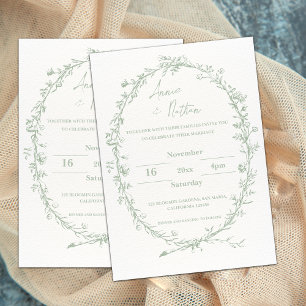 Intricate Ornate Green Frame Wedding Invitation