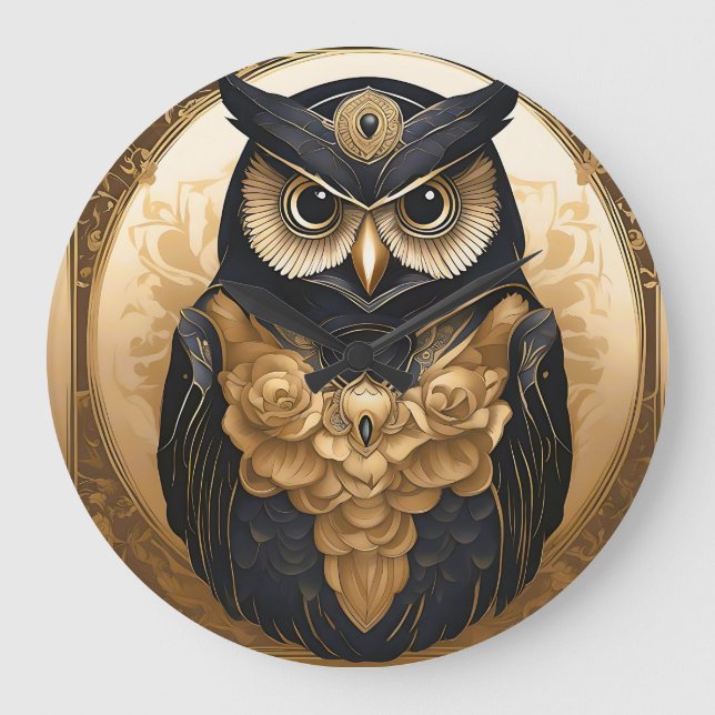 Intricate Owl Vintage Large Clock (Front)