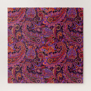 Intricate Paisley design in Rich Red and Purple Jigsaw Puzzle
