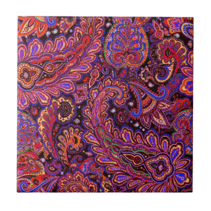 Intricate Paisley design in Rich Reds and Purple Tile