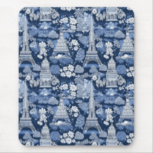 Intricate Parisian Blue Toile patterned Mouse Mat