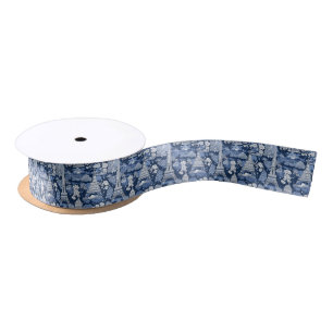 Intricate Parisian Blue Toile patterned Satin Ribbon