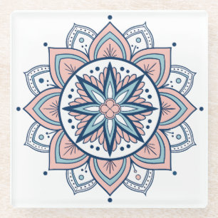 Intricate Pastel Floral Mandala Glass Coaster