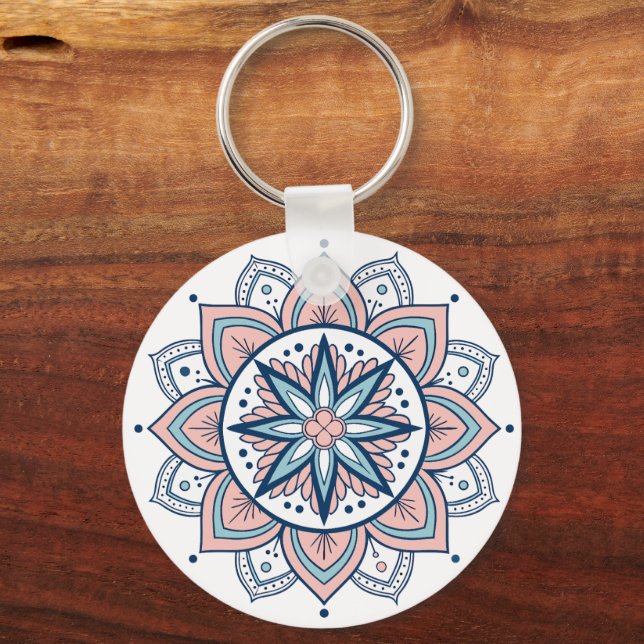 Intricate Pastel Floral Mandala  Key Ring (Front)