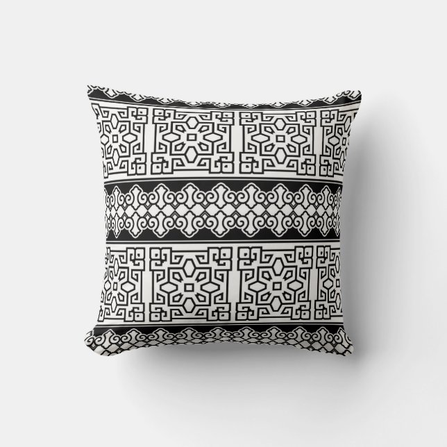 Intricate Pattern Pillow in Black and White (Front)