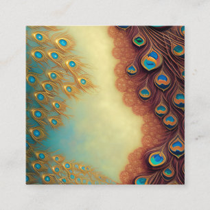 Intricate Peacock Feather Fractal Graphic Square Business Card