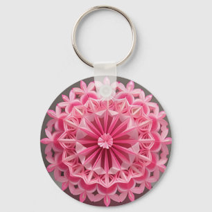 Intricate Pink Floral Origami Design Key Ring