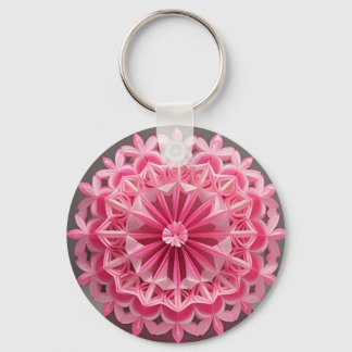 Intricate Pink Floral Origami Design Key Ring