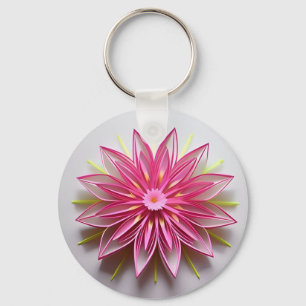 Intricate Pink Floral Origami Design Key Ring