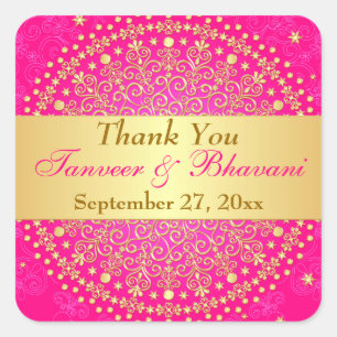 Intricate Pink Gold Scrolls, Dots Wedding Sticker