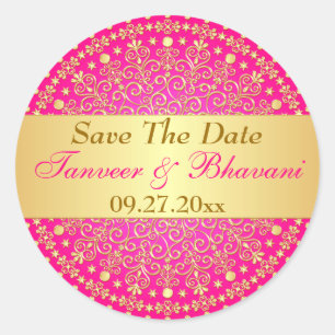 Intricate Pink Gold Scrolls, Dots Wedding Sticker