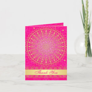 Intricate Pink, Gold Scrolls, Stars Thank You Card