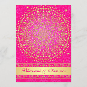 Intricate Pink Gold Scrolls Stars Wedding Invite 2