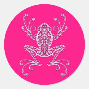 Intricate Pink Tree Frog Classic Round Sticker