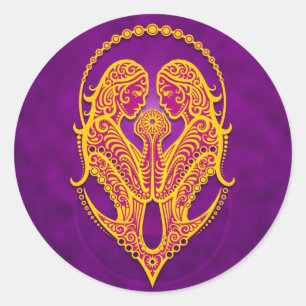 Intricate Purple and Yellow Tribal Gemini Classic Round Sticker