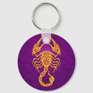 Intricate Purple and Yellow Tribal Scorpio Key Ring