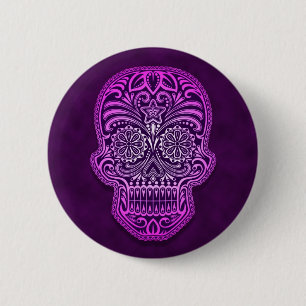 Intricate Purple Sugar Skull 6 Cm Round Badge