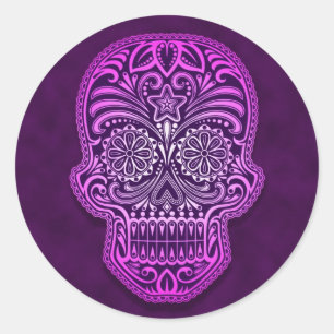 Intricate Purple Sugar Skull Classic Round Sticker