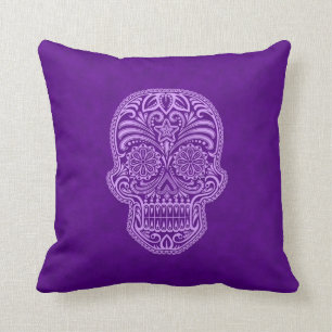 Intricate Purple Sugar Skull Cushion