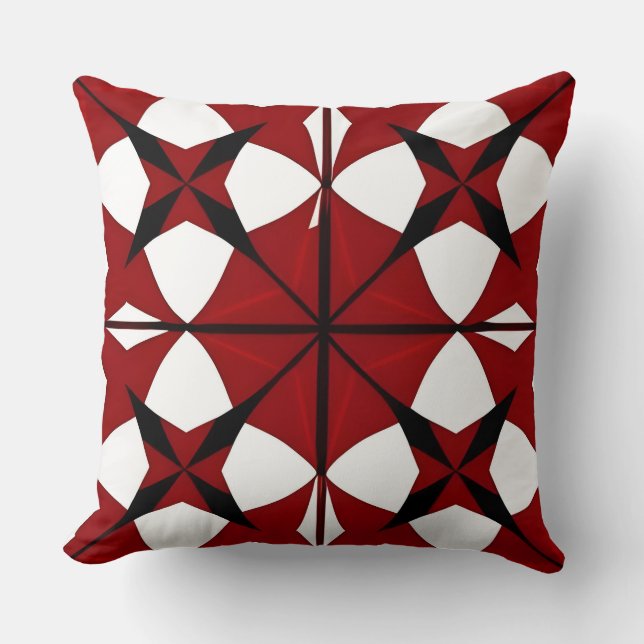 Intricate Red and Black Geometric Pattern Cushion (Front)
