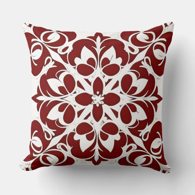 Intricate Red and white Geometric Pattern Cushion (Front)