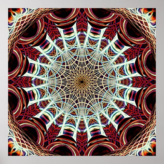 Intricate Red Beige Geometric Web Mandala Art Poster (Front)