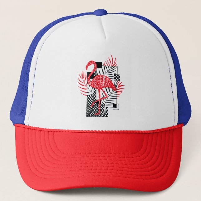 Intricate Red Flamingo Pattern - Exotic Tropical L Trucker Hat (Front)