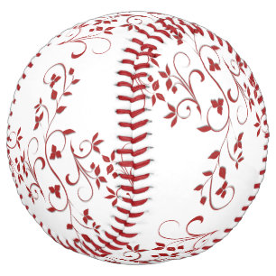 Intricate Red Floral Vines Softball